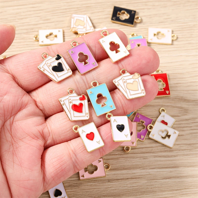 10 Stück niedliche Emaille-Herz-Poker-Anhänger für die Herstellung von Halsketten, Ohrringen, Armbändern, DIY handgefertigten Kunsthandwerk, Schmuckzubehör – Detail 2