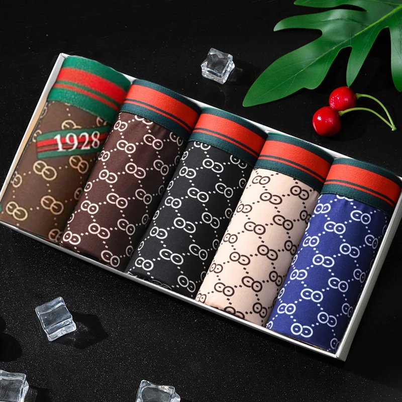 5Pcs/Lot Printed Men Boxer Underwear Shorts Comfortable Men's Panties Male Breathable Briefs U Convex Underpants Plus Size image 3