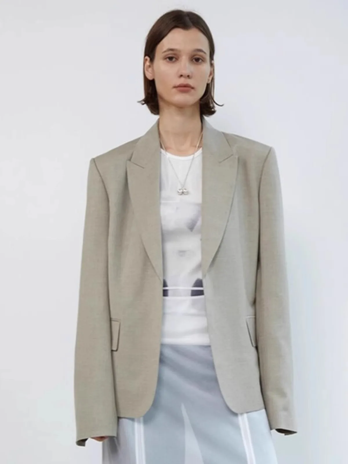 Dave&di Suit Jacket For Women Spring 2025 New Design Niche Loose Casual Gray Suit