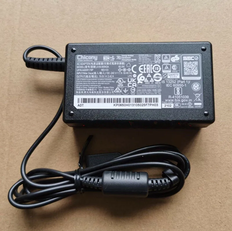 Chicony A18-065N3A 19V 3.42A 65W 3.0x1.0mm A065R178P AC DC Adapter Charger For ACER Swift SF514-54GT/i5-1035G1 SF314-57G