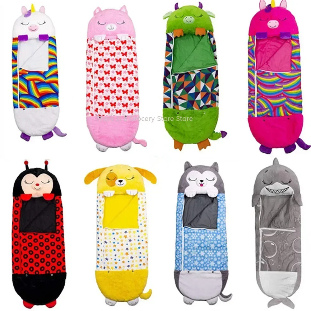 Saco de dormir de dibujos animados para regalo de cumpleaños, saco de dormir feliz para niños, almohada de muñeco de peluche, sacos de dormir cálidos y suaves para niños y niñas