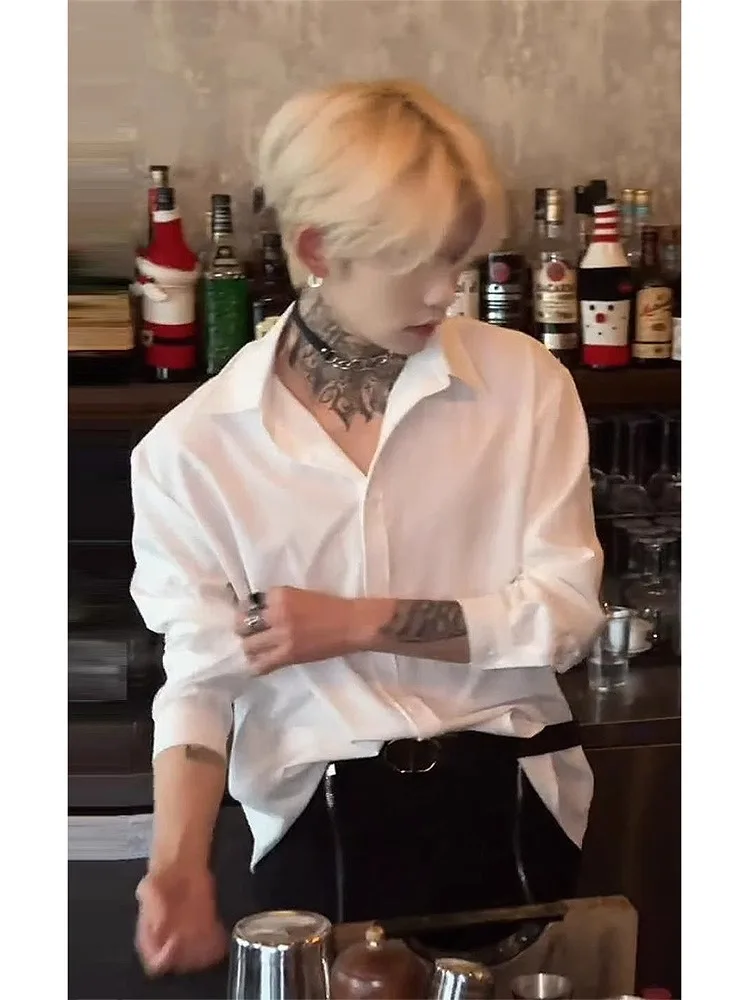 

Белая длинная мужская рубашка-поло для официальных мероприятий, стильная, дышащая, весенняя, модная, на пуговицах