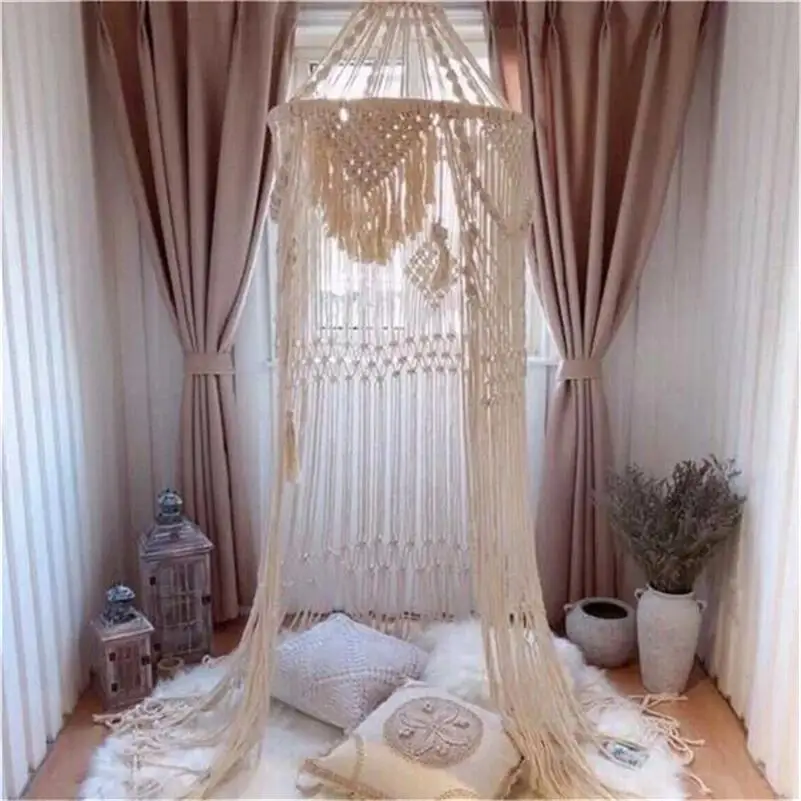 Bohemian Macrame Tent, Hand-woven Macrame, Wedding Tapestry, Girl Heart Hanging Bed Curtain, Home Decoration