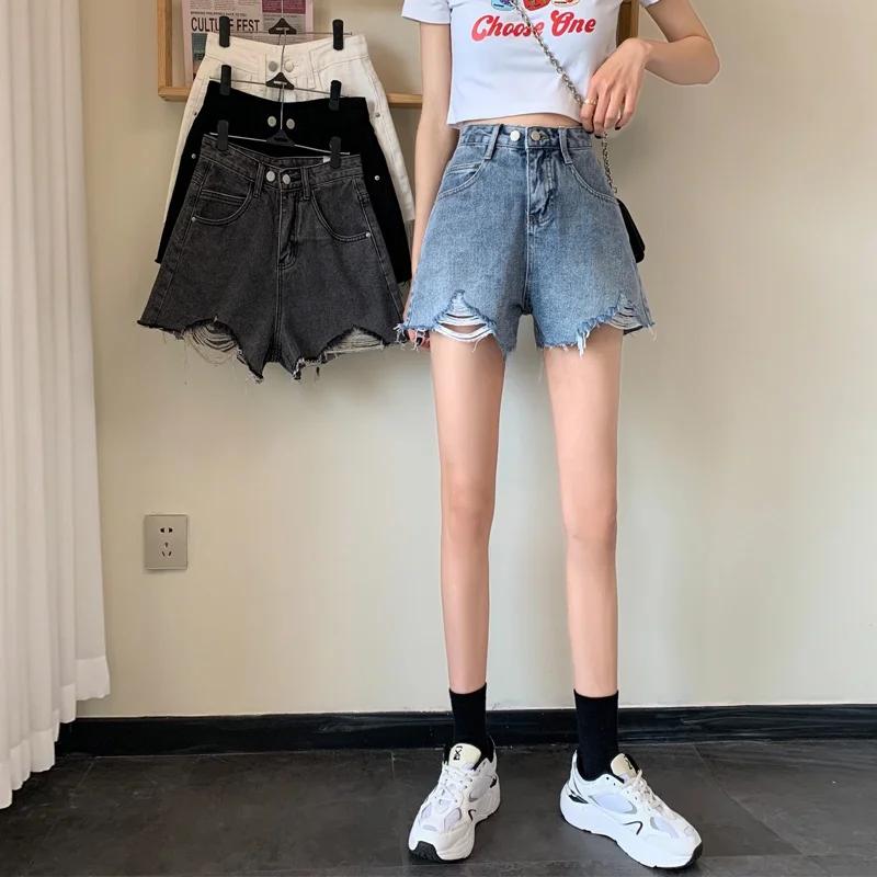 

Джинсовые орты для похудения с высокой талией, женские летние горячие девушки, новые свободные широкие брюки трапециевидной формы большого размера, горячие орты с высокой талией