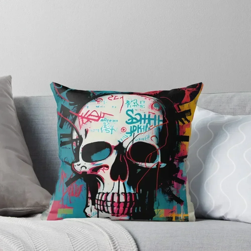 

Skull Graffiti Abstract Symphony - Neo Expressionism Graffiti Fusion Artwork Throw Pillow christmas pillowcases pillow