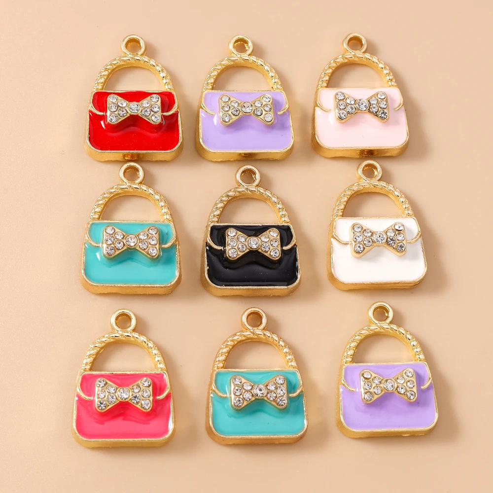 Leslie 10 Stück 16 x 23 mm niedliche Kristall-bunte Handtaschen-Charms-Anhänger, passend für DIY-Schmuckherstellung, handgefertigte Ohrringe, Halsketten, Basteln – Detail 2