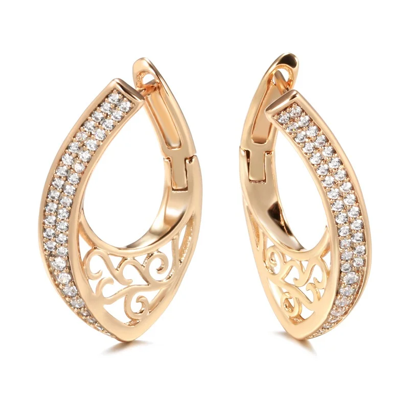 Modische synthetische Zirkon-Tropfenohrringe, hohle Schnitzerei, geometrische goldfarbene Ohrringe für Frauen, Party, Bankett, Hochzeit, Schmuck