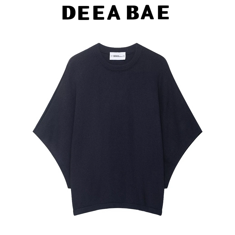 

DEEABAE 2025 Autumn New Product Women's Fashion Simple Loose Casual Basic Round Neck Knitted Shirt