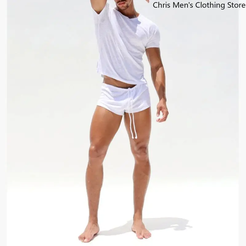 

Летние мужские мягкие и удобные шорты, мужские эластичные шорты из чистого хлопка на шнуровке, сексуальные повседневные мини-брюки для спорта и фитнеса