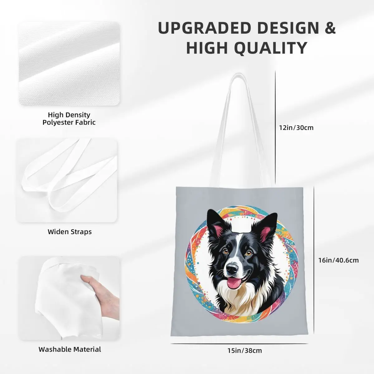 Border Collie Shopping Bags Lona dobrável The Tote Bag Senhoras Ombro Tote Bolsa de viagem