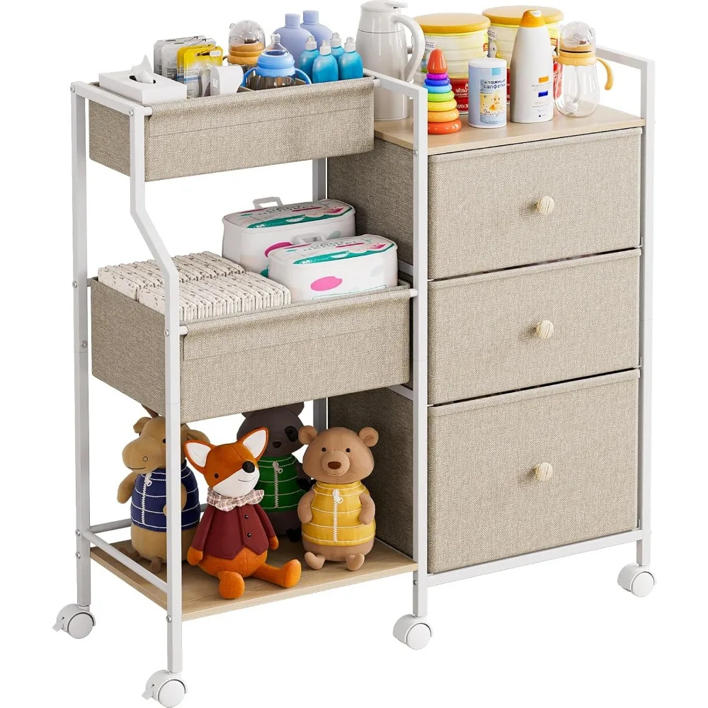 

3-Tier Rolling Storage Cart with Dividers & Wheels, Easy Assembly for Nursery & Home Organization