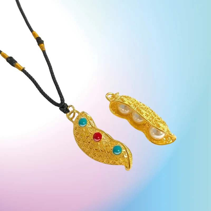 

NEW 9999 Real Gold 24K Tianguan Blessing Series Hollow Retro Ethnic Style Men's and Women's Pea Pendant