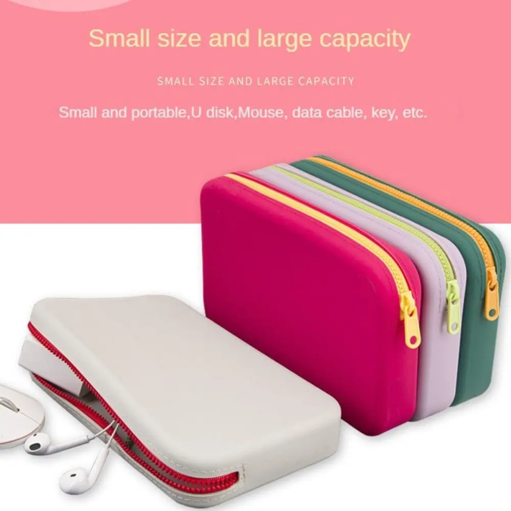 Bolsa de armazenamento cosmética quadrada portátil, bolsa de maquiagem à prova d'água de silicone, grande capacidade com zíper, suporte para pincel de maquiagem, viagem