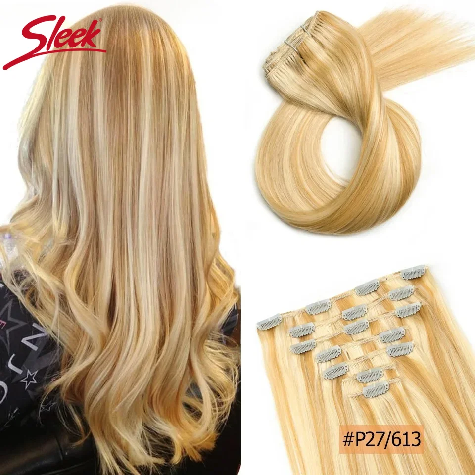 Straight Hair Extensions Clip in For Women Human Hair Clip in Extensions Honey Blonde Color #613 P6/613 P8/613 P27/613 16-24Inch