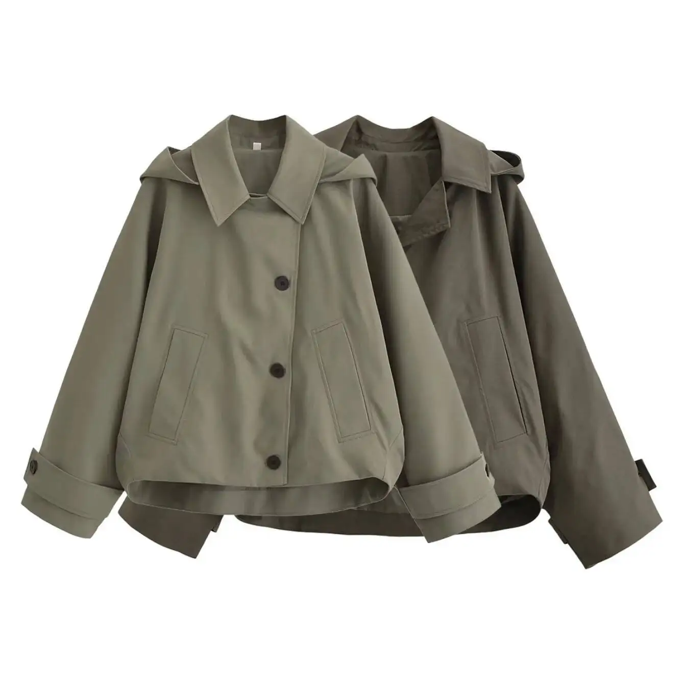 

Female Windbreaker Jackets Hooded Cropped Jacket Women Loose Trench Coat Long Sleeve Autumn Winter Coats