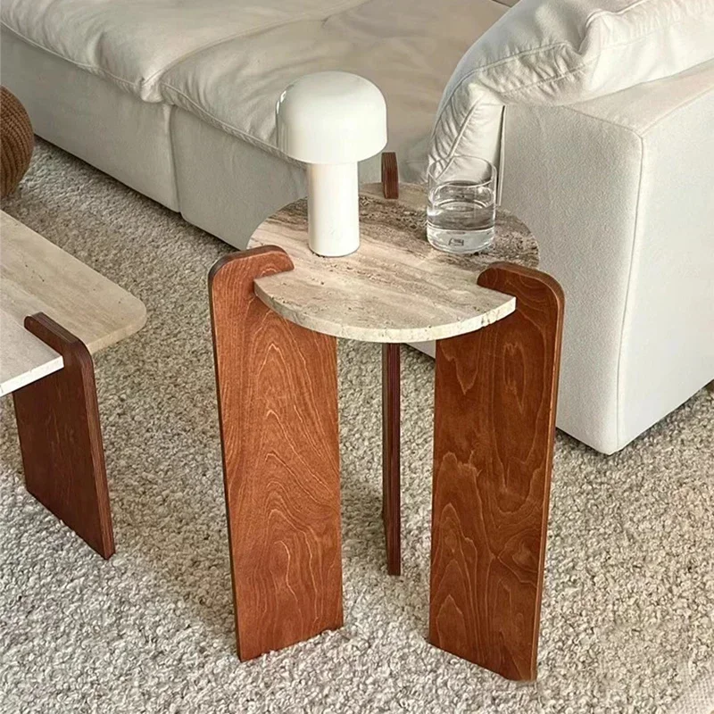 Nordic Wabi Sabi Natural Travertine Coffee Tables Rectangular Cream Style Corner Side Table Living Room Stoły Furniture New