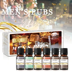 EUQEE 6PCS Fragrance Oils for Men,Men's Pubs Gift Set 10ml-Leather,Dragons Blood,Sandalwood,Bay Rum,Cedarwood For Candle Making