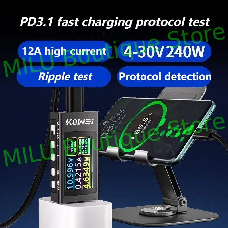 KWS-X1 Power Meter Type-C Tester Multifunction Digital Display DC Voltage Ammeter Power Meter For Electrician Tool