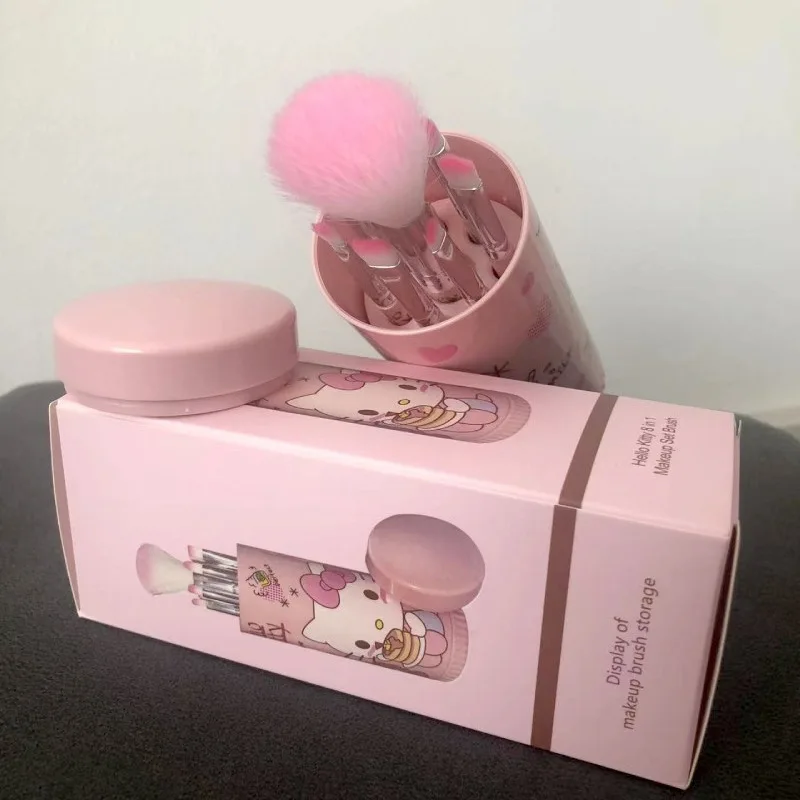 فرش مكياج كرتونية KT مكونة من 8 قطع لتخزين دلو جرلي وردي لحمل مستلزمات التجميل وأدوات فرش مجموعة كاملة