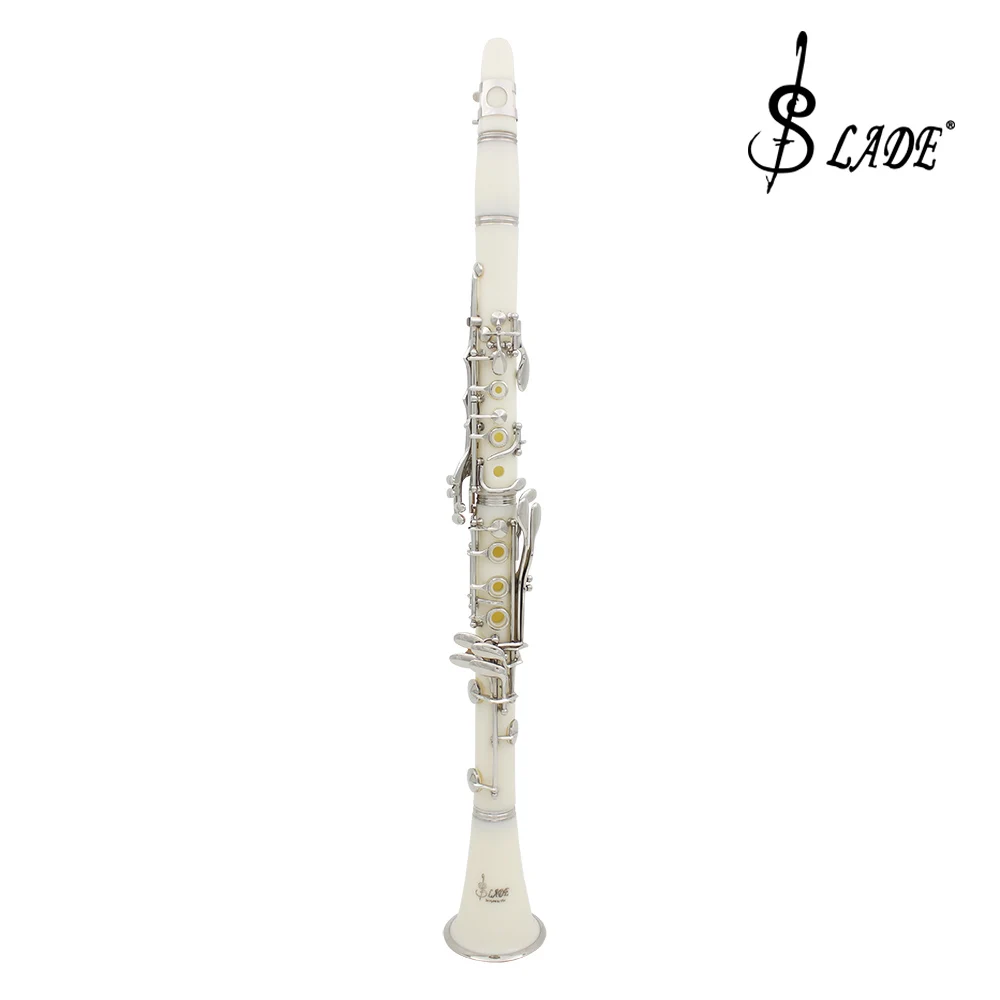 Clarinetto in Sib con 17 tasti in nichel, clarinetto bianco per principianti, fornito con 2 botti di pistola, guscio rigido e kit di pulizia per clarinetto