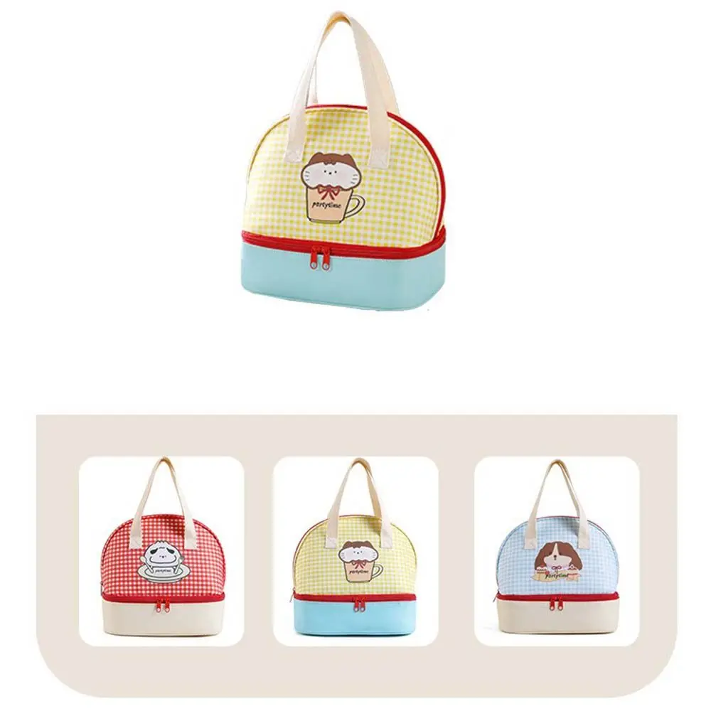 Portable Double-layer Cartoon Lunch Bag Fresh-Keepin Large Capacity Picnic Bag Leakproof Lightweight Insulated Tote Bag Girls