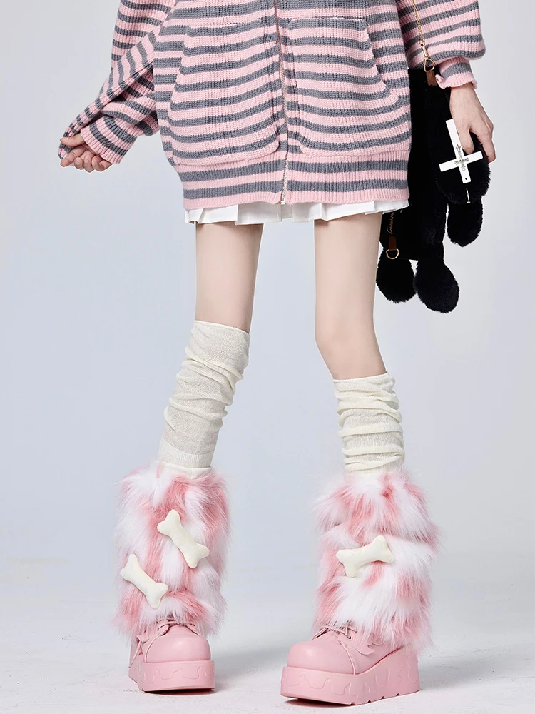 Fashion Faux fur Long Socks Sexy Bones Stocking Y2K Stockings Girls Long Tube Socks Women Leg Warmers