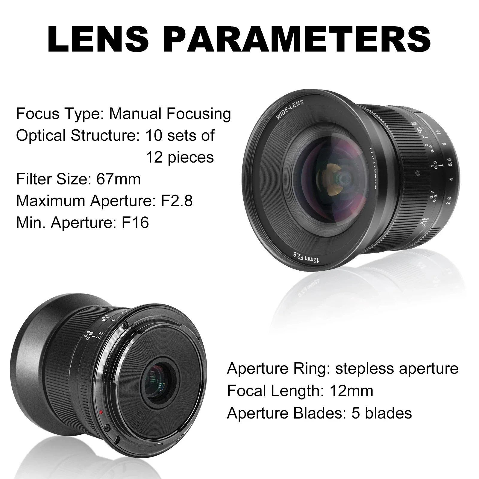 7artisans 12mm F2.8 Mark II APS-C objectif d'appareil photo Super Ultra grand Angle Pour Sony E Nikon Z IL EOS-M IL RF Fuji XF figuré/3 bouche