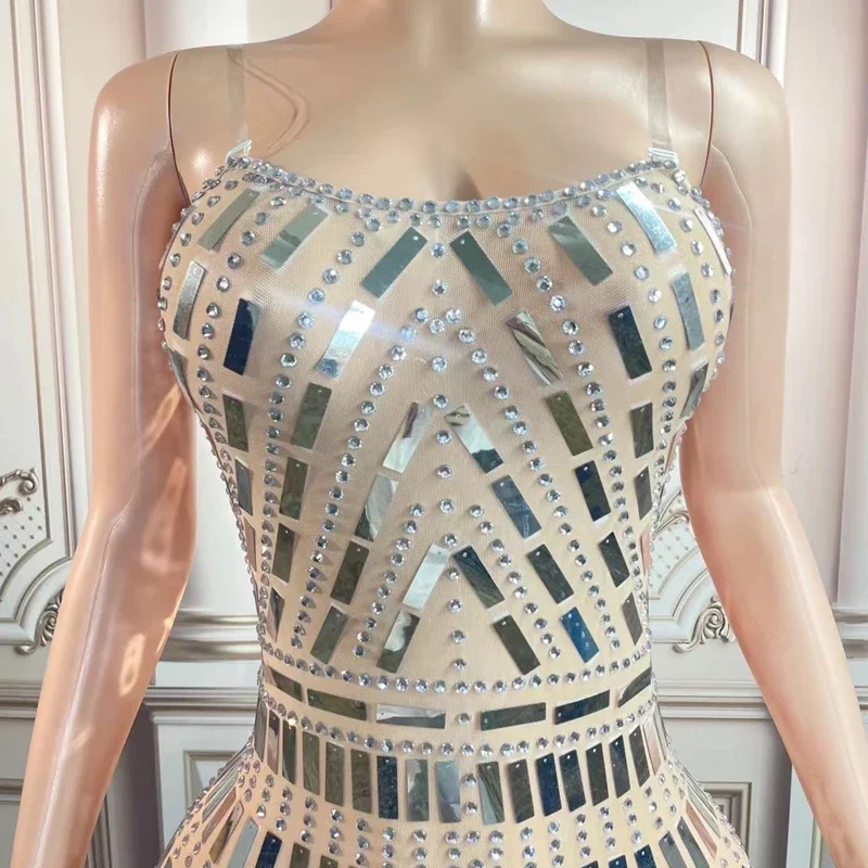 Vestido completo de diamantes de imitación, vestido de fiesta de noche con lentejuelas, disfraz de celebración de cumpleaños para mujer, traje de baile de salón, ropa de escenario XS4950