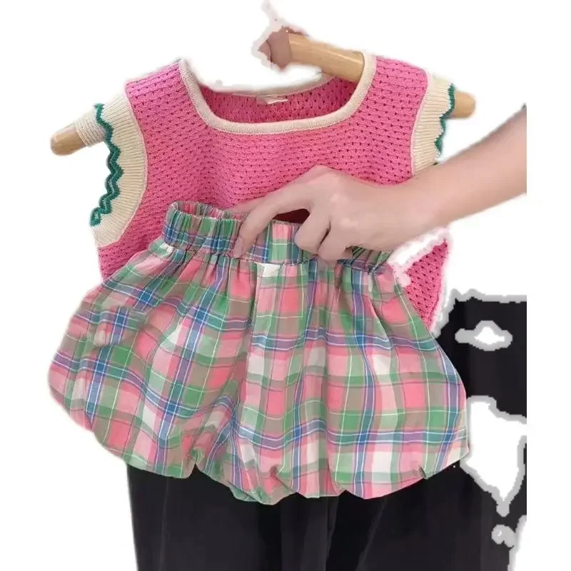 Ensemble de vêtements d'été pour bébés filles, chemises élégantes avec glaçure + shorts à carreaux, vêtements décontractés d'anniversaire pour enfants, mode 2023