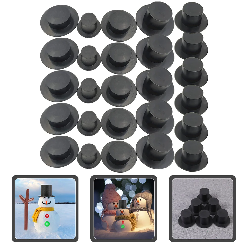 

80 Pcs Mini Top Hat Hats Tiny for Dolls Miniature Paint Christmas Tree Plastic Snowman Bulk