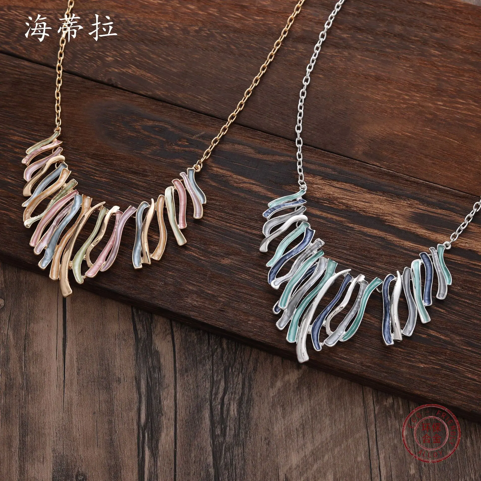 Amazon's new colored line alloy necklace, creative irregular line dripping oil women's niche neck chain