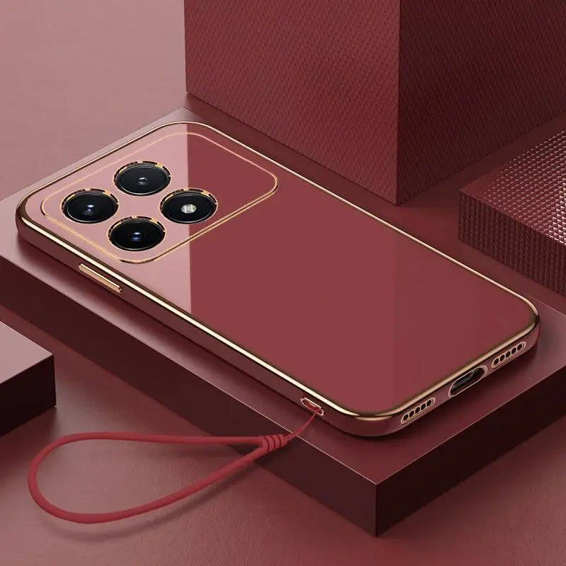 For Xiaomi Poco F6 Pro 5G Case Xiaomi Poco F6Pro Phone Case Straight frame Square Plating Silicone Back Soft rubber Cover