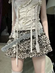 Summer Y2k Leopard Skirts for Women Sexy Women's Chiffon Mini Skirt Layered Short Miniskirt 2000s Emo Girl A-line Skirt 2024