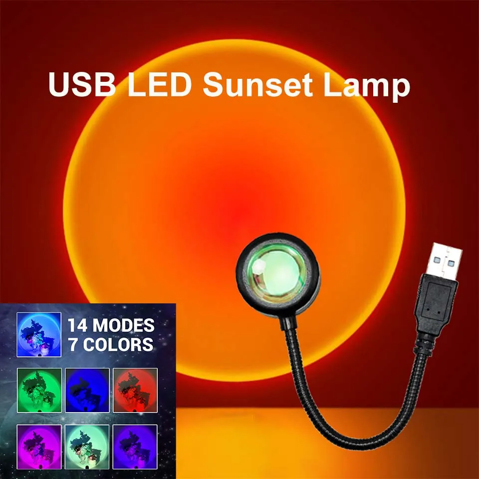 

USB LED Sunset Lamp Atmosphere Night Light Projector Photography Wall Ambience Lamp Festival Gift Bedroom Home Decoration Lamp