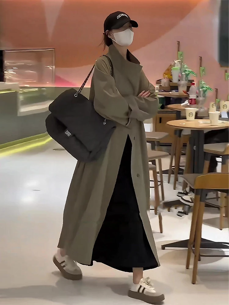 

Свободное длинное пальто-ветровка женское весенне-осеннее в корейском стиле, новинка, средней длины, на одной пуговице