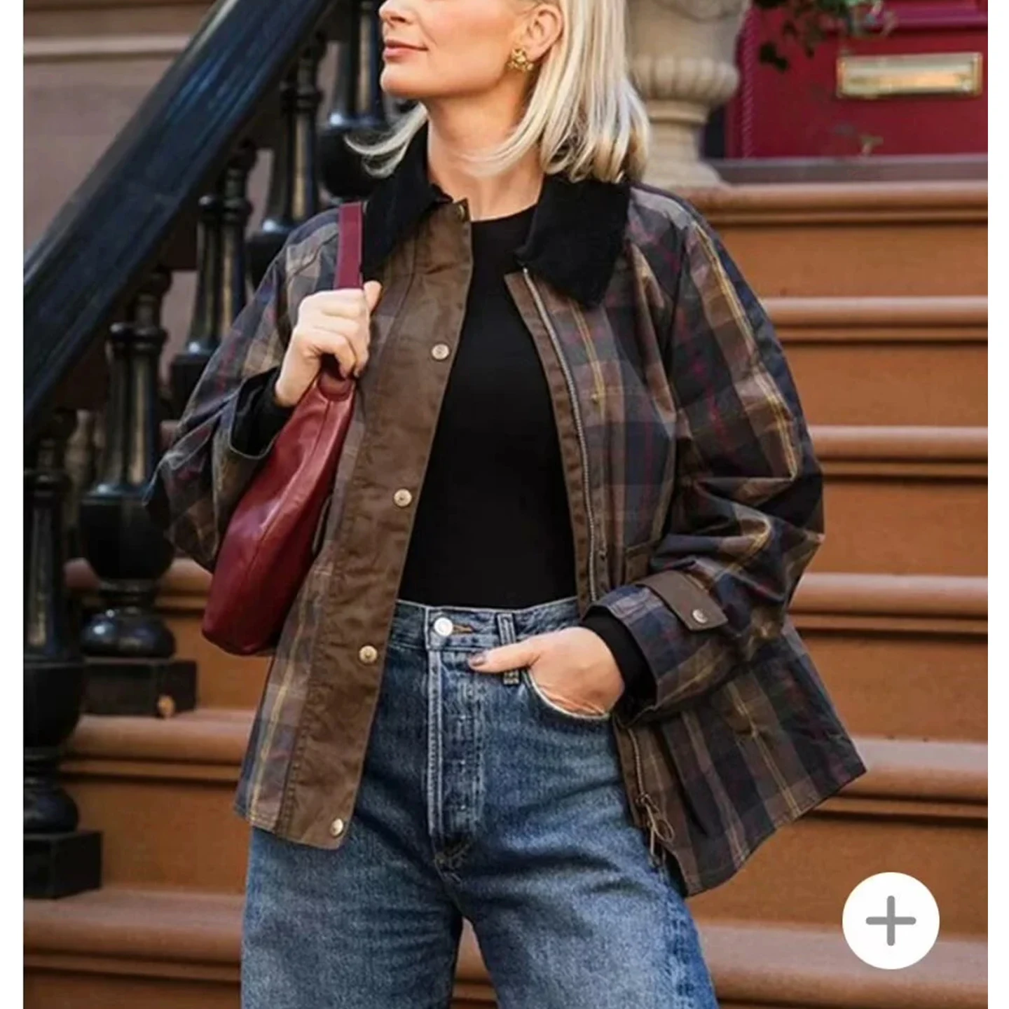 Invierno calle Sle Plaid cremallera larga Sve Stand Collar Color Blo Jaet mujer Faion prendas de vestir exteriores fibra de poliéster 00%