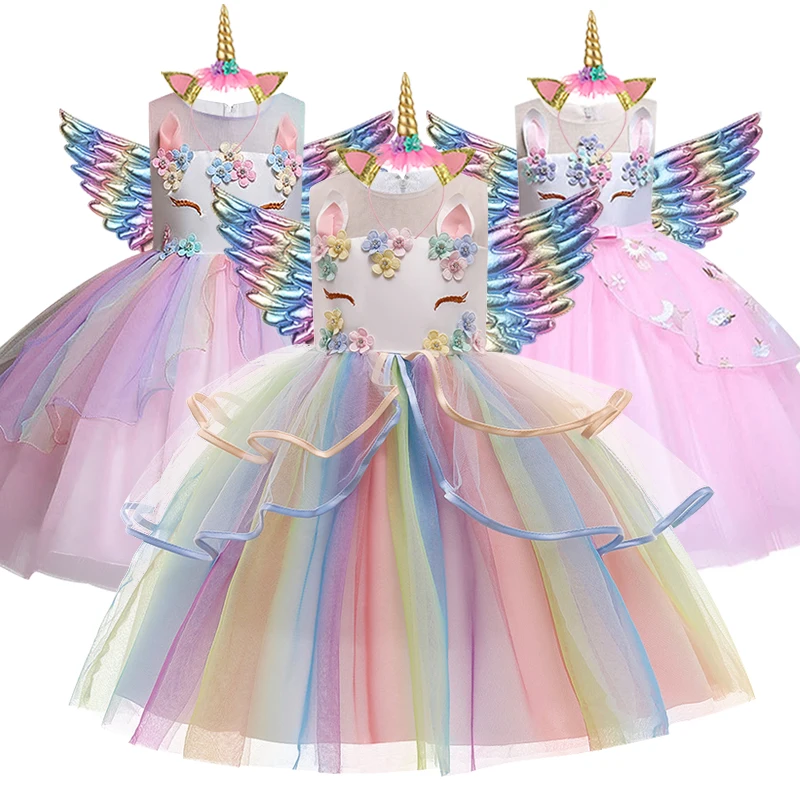 New Unicorn Dress for Girls Embroidery Ball Gown Baby Girl Princess Birthday Dresses for Party Costumes Children Clothing