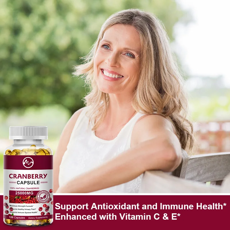 Natural Cranberry Extract Supplement with Vitamin Capsule Promotes women Urinary Tract Health, Cleansing and Detoxification