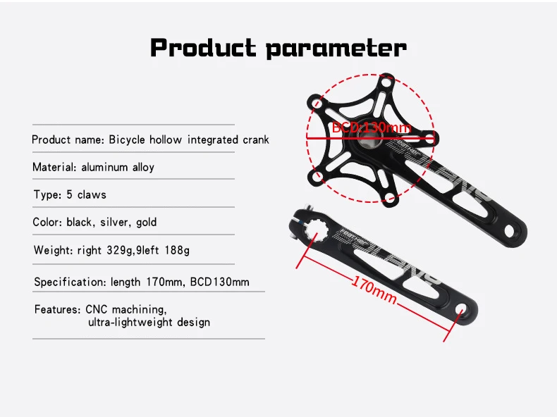 بيع جيدا BCD 130 L170mm دراجة جوفاء متكاملة كرنك الألومنيوم التصنيع باستخدام الحاسب الآلي خفيفة الوزن للغاية تصميم سلسلة دراجات كرنك