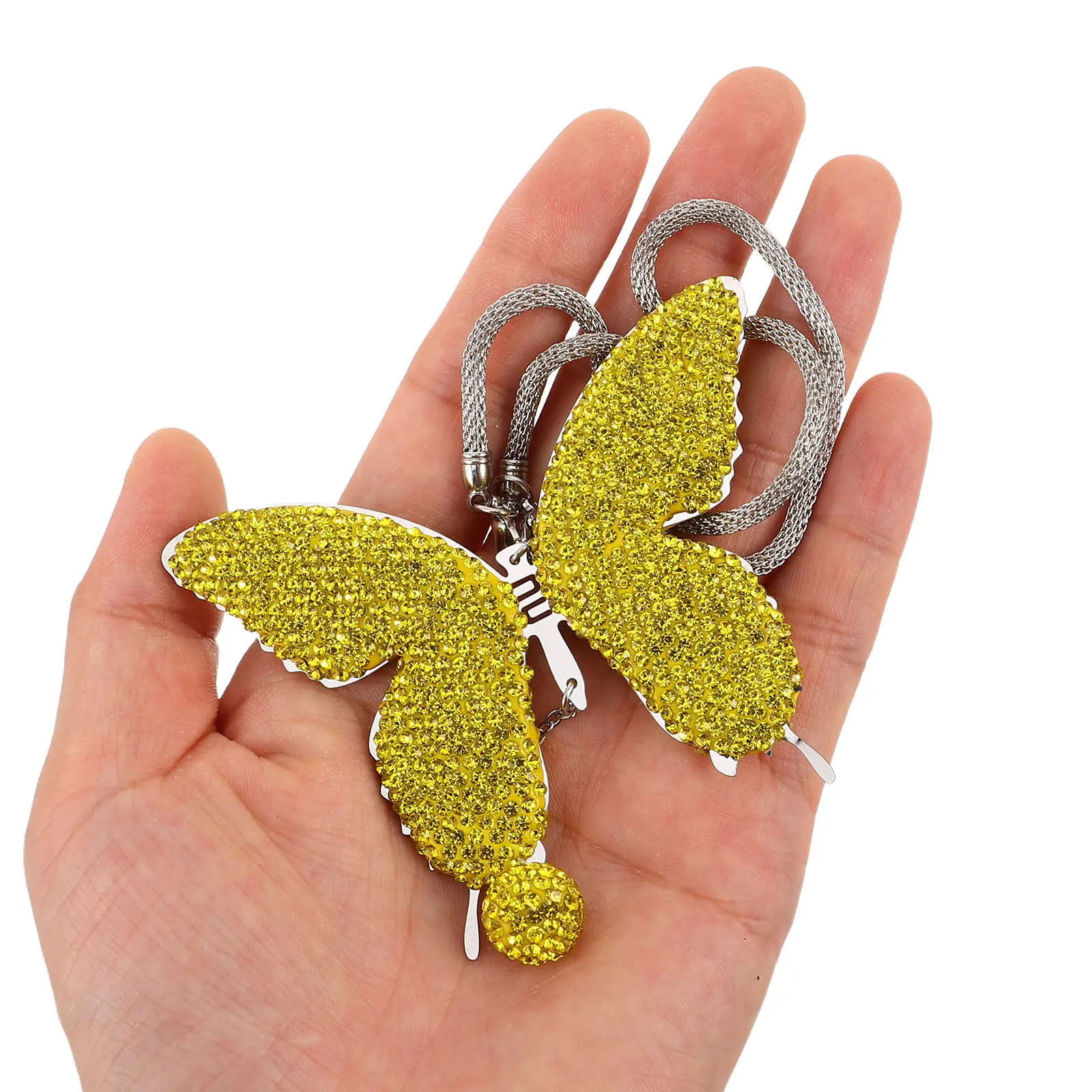 Bling Rhinestone Butterfly Rear View Mirror Pendant Car Interior Decoration Automotive Hanging Charm for Women Stylish