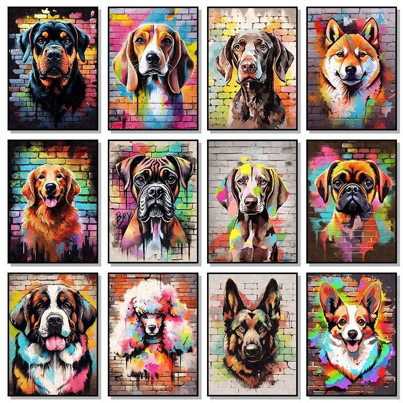 Cute Pet Dogs Graffiti Poster Prints Aesthetic Pug Dachshund Maltese Dog Wall Art Canvas Painting Home Kids Room Decor Picture