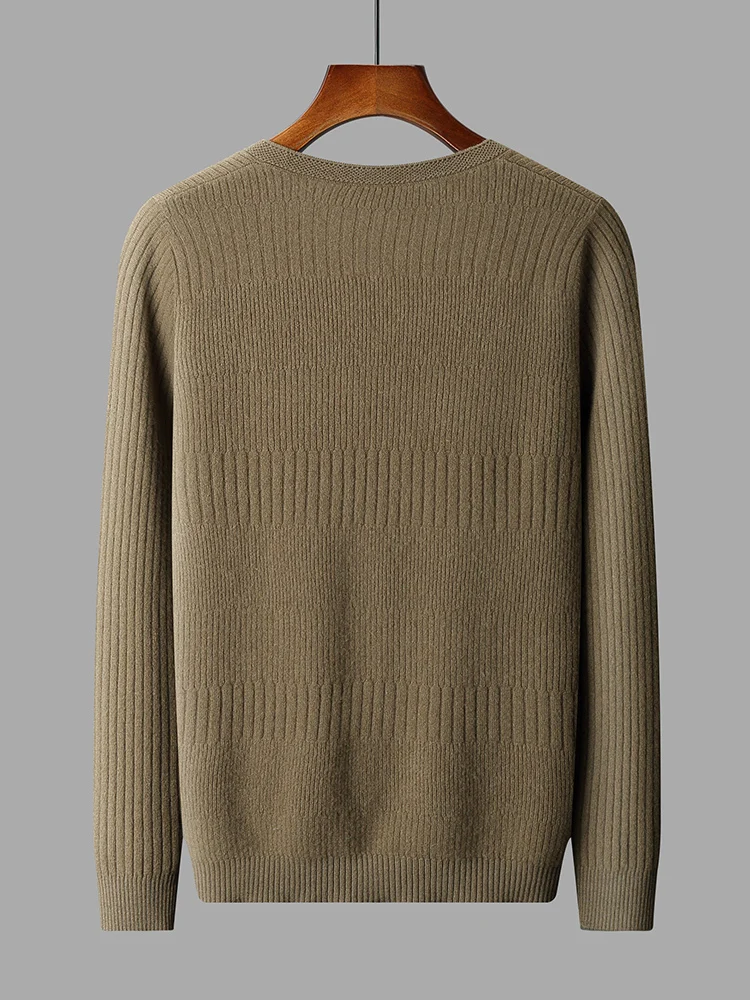 Suéter de lana pura con cuello en V para hombre, Tops sueltos de Jacquard para jóvenes, chaqueta cálida informal con botones, camisa Base de gran tamaño, otoño e invierno, nuevo, 100%