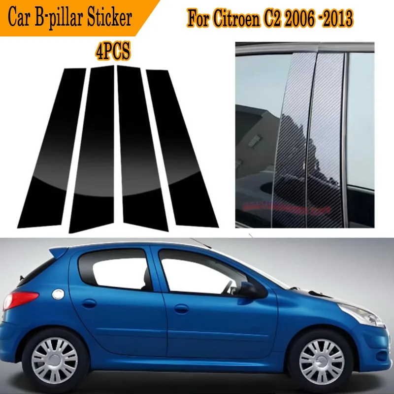 Complete 4pcs High Gloss Black Carbon Fiber B & C Pillar Cover Set For Citroen C2 2006-2013 Full Protective Exterior Upgrade Kit