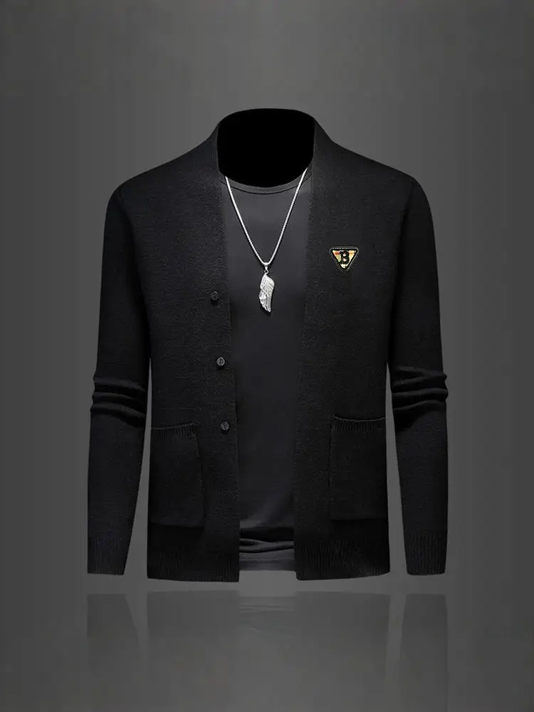 

Мужской повседневный вязаный кардиган-свитер, новая корейская версия, весна-осень, приталенный, с вышивкой букв, модный городской стиль, V-образный вырез