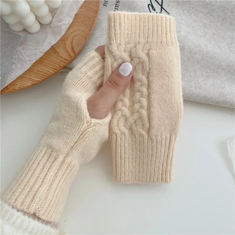 Unisex Half Finger Gloves for Women Winter Warm Soft Wool Knitting Arm Gloves Soft Warm Half Finger Handschoenen Mitten Guantes