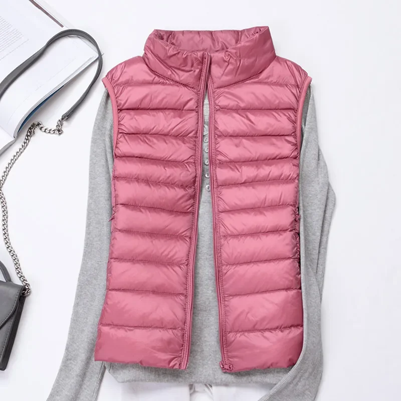 New Women 90% White Duck Down Vest Women\'s Ultra Light Duck Down Vest Jacket High collar Sleeveless Coat Waistcoat Portable