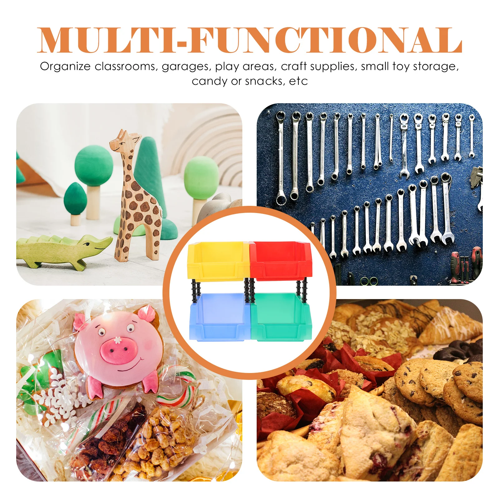 

1Set Multi Functional Plastic Storage Case Smooth Edges Easy Carry Organize School Area Supplies Inclined Mouth