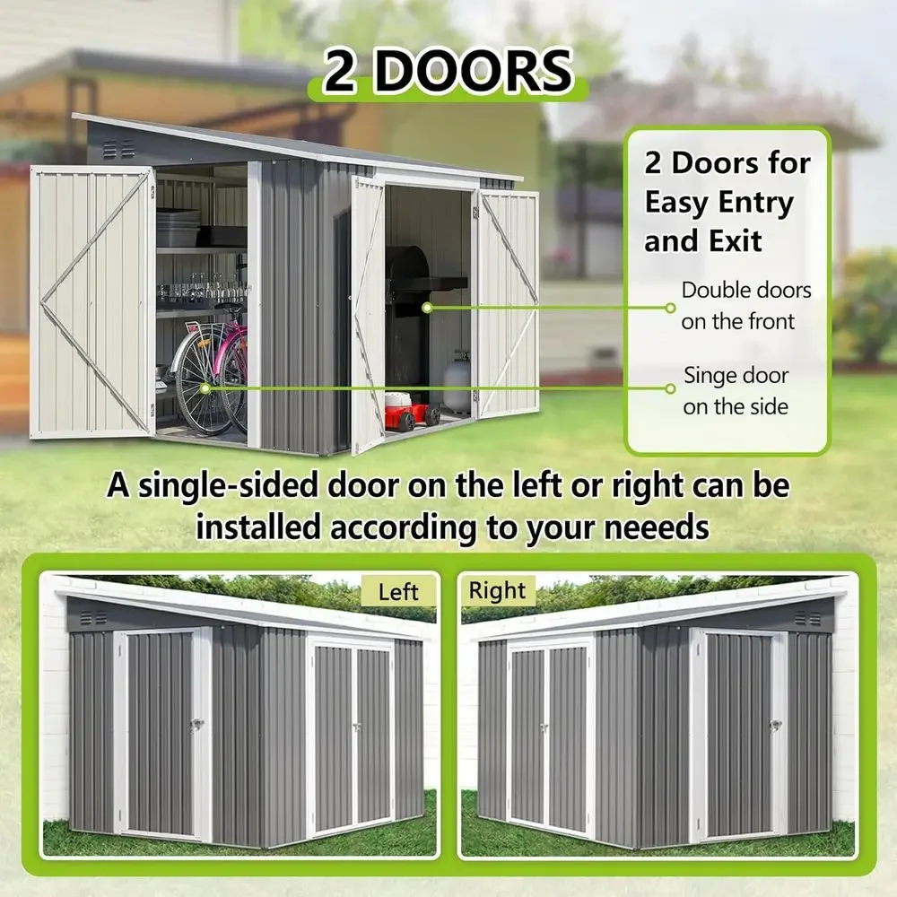8ft x 6ft Outdoor Metal Storage Shed with Floor, Large Capacity for Tools and Lawn Mowers, Waterproof Garden Shed with Double Lo view 4