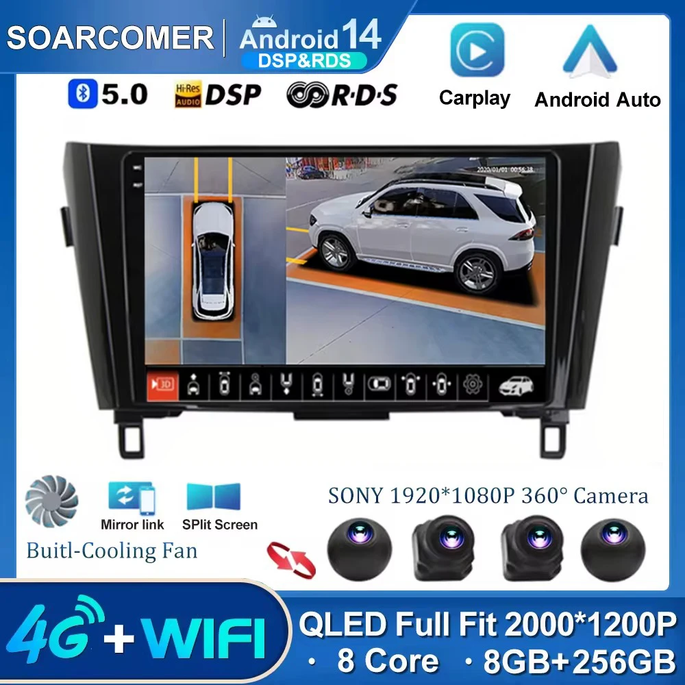 Android 14 Car Radio For Nissan Qashqai X-Trail Xtrail X Trail 3 T32 2013-2017 Player 2din Multimedia Wireless  Carplay No Dvd