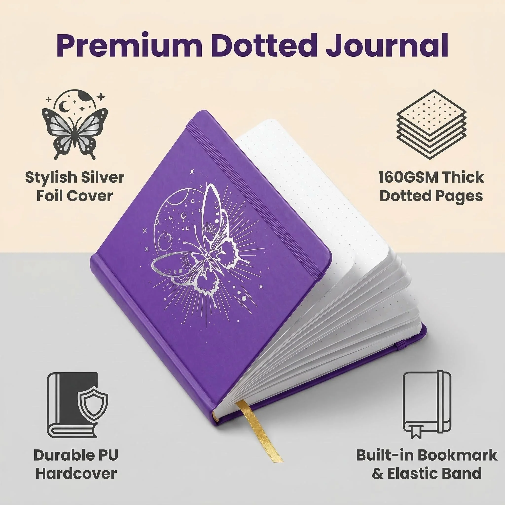 Dotted Journal Sketchbook 160gsm Thick Paper 160 Numbered Pages Lay Flat 180° Faux Leather Hardcover A5 Dot Grid Notebook